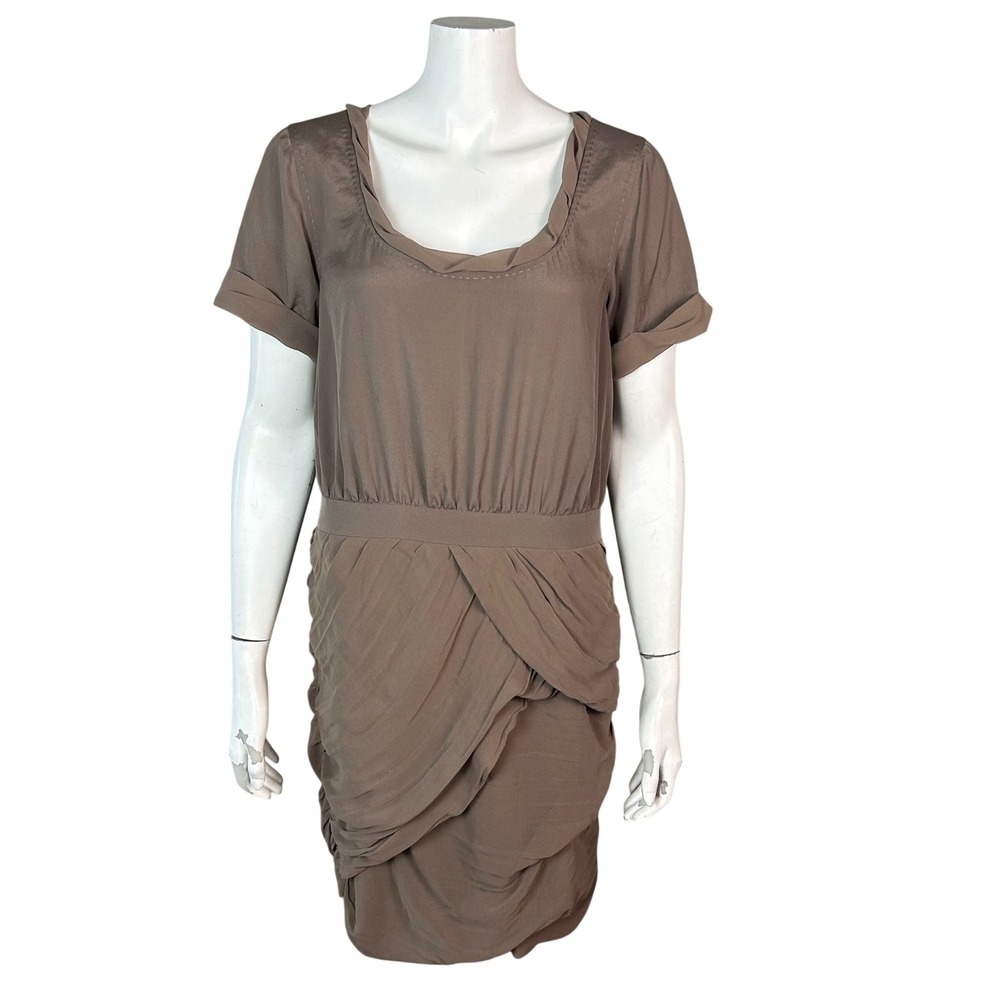 Diane von Furstenberg Tulip Skirt Dress Size 12 Gauzy Brown Draped Event Office